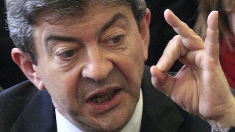 Jean-Luc Melenchon, leader of France's Parti de Gauche, speaks as he attends a news conference to announce his candidature for the upcoming legislative election