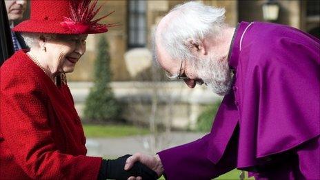 Queen shakes hands with the Archbishop of Canterbury