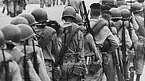 Brazilian troops march to Rio de Janeiro in 1964