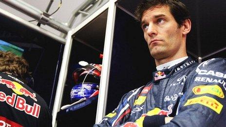 Mark Webber in the Red Bull garage