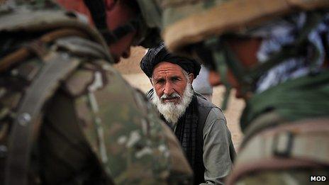 QDG forces talk to village elder in Afghanistan