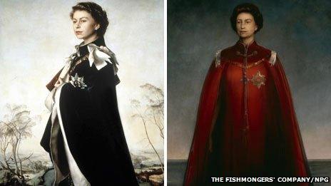 Artist Pietro Annigoni's 1954-5 portrait of the Queen (left) will go on show with his portrait from 1969