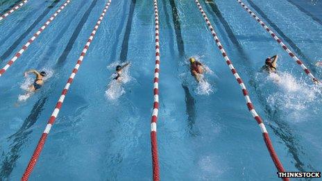 Swimmers in lanes