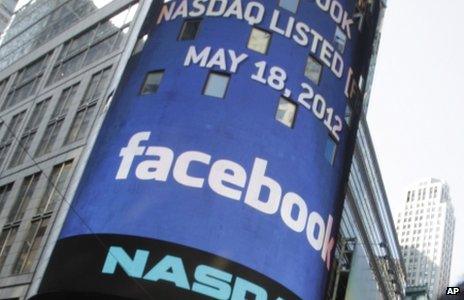 Facebook logo at Nasdaq, New York