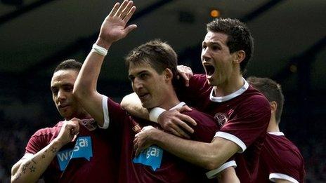 Hearts players celebrating