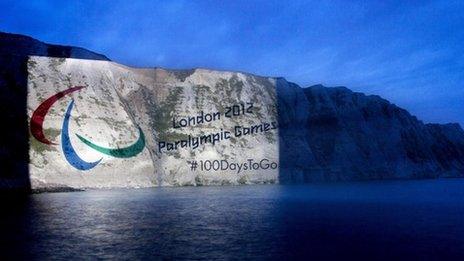 The Paralympic symbol on the White Cliffs of Dover