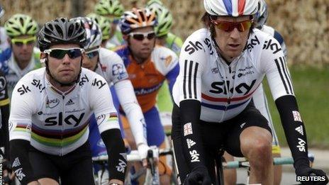 Mark Cavendish (left) won two stages on the 2011 Tour of Britain, while Bradley Wiggins (right) rode the Vuelta a Espana