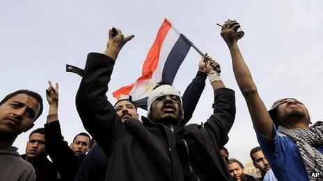 Pro-democracy protesters in Tahrir Square, Cairo, on 29 January 2011