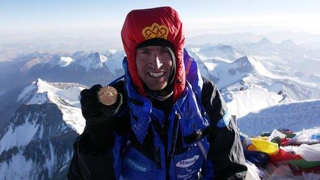 Kenton Cool on the summit of Everest with the Olympic gold medal