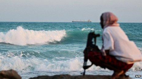 A Somali pirate keeping vigil near Hobyo, in Somalia - Archive shot