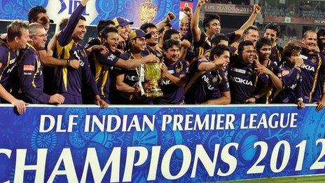 Kolkata Knight Riders celebrate with the IPL trophy