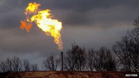 Gas flare from fracking site in Pennsylvania