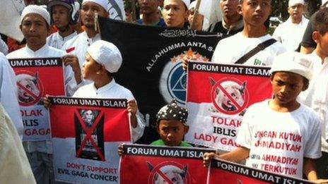 Protesters against Lady Gaga in Indonesia