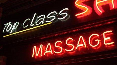 Neon signs for a massage parlour