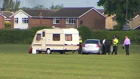 Caravan parked on school field