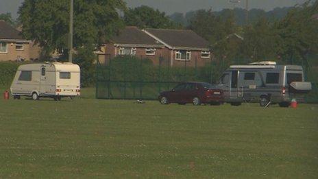 Caravan parked on school field