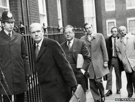 Doctors arrive in Downing Street for talks with Prime Minister Harold Wilson in 1975