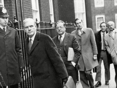 Doctors arrive in Downing Street for talks with Prime Minister Harold Wilson in 1975