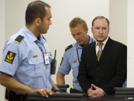 Anders Behring Breivik in court in Oslo, 29 May