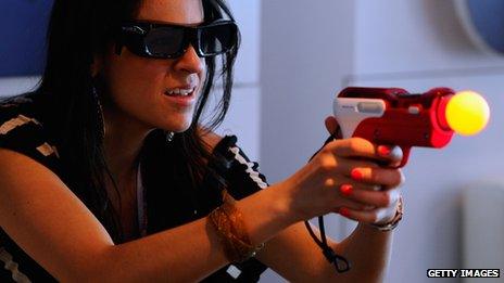 Woman at the Sony Playstation booth during the Electronic Entertainment Expo on 7 June, 2011