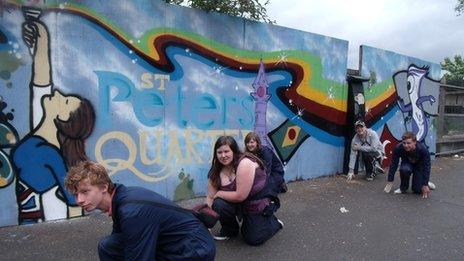 The Olympic mural on hoardings in Macklin Street