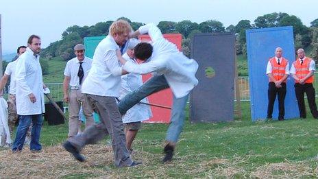 Shin kicking event at the Cotswold Olimpicks