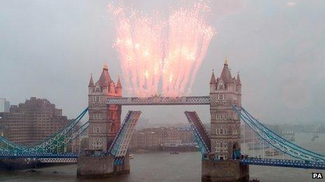 Fireworks over Tower Bridge