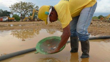 Worker in an illegal gold mine in a farm in Caucasia, Colombia