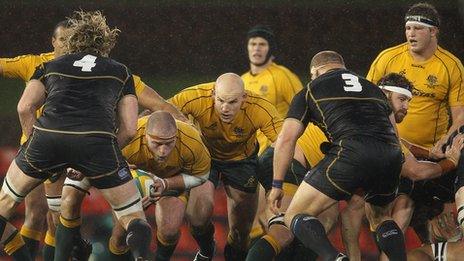 Richie Gray and Euan Murray face the advancing Australians