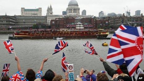 The royal barge on the Thames during the Diamond Jubilee River Pageant