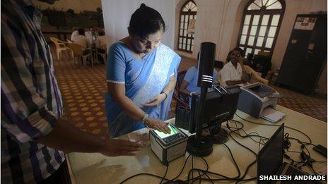 A woman getting enrolled in a UID booth in Surat