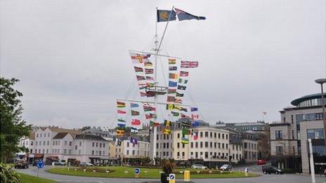 Commonwealth flags on Guernsey's memorial mast