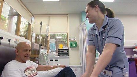 Mark Fitzpatrick receiving his treatment for cancer at Whipps Cross Hospital