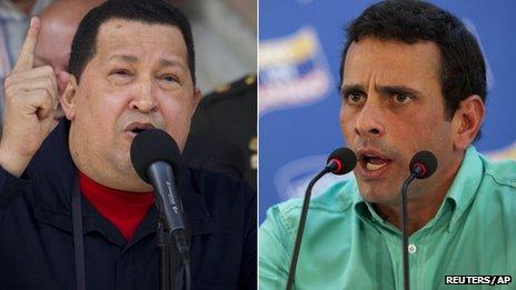 Hugo Chavez (left) and Henrique Capriles (right)