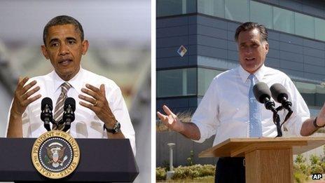 Combination picture of US President Barack Obama and Republican presidential nominee Mitt Romney