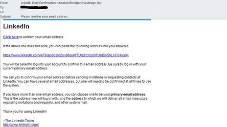 LinkedIn scam email screenshot