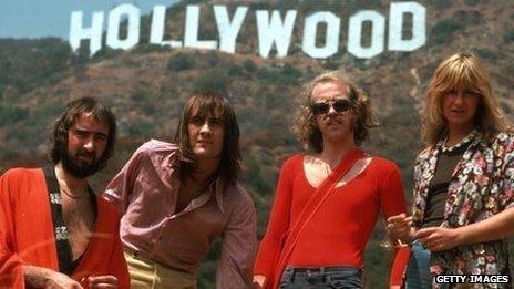 Bob Welch (second from right) with Fleetwood Mac members John McVie, Mick Fleetwood and Christine McVie