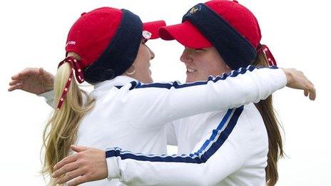 USA pair Brooke Pancake (left) and Austin Ernst celebrate after winning their match