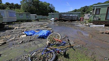 The trail of flood damage left at the Riverside Caravan Park