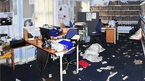 Flood damage inside Ystwyth Medical Centre in Aberystwyth