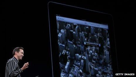 Apple Senior VP of iPhone Software Scott Forstall demonstrates the new map application featured on iOS 6 during the keynote address during the 2012 Apple WWDC keynote address