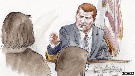 Courtroom sketch of Mike McQueary's testimony on 12 June 2012