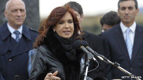 President Cristina Fernandez delivering a speech during a ceremony to mark the 30th Anniversary of the 1982 South Atlantic war