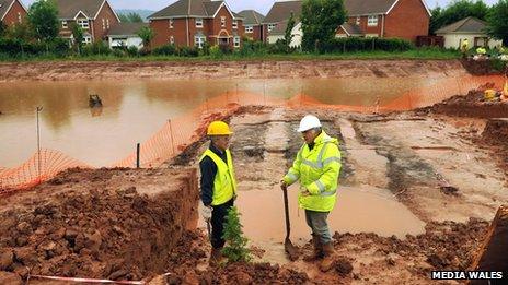 Archaeologists Paul Davies (left) and Steve Clarke at the site in Monmouth