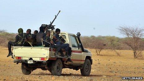 Niger's army forces patrol near the new UNHCR Imbaidou refugee camp