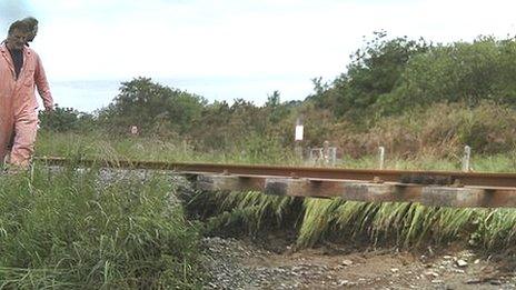 Tracks remain at Vale of Rheidol Railway but the track bed has been washed away