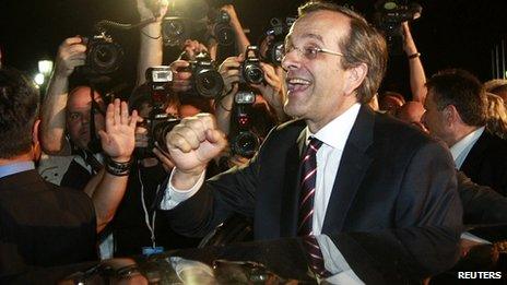 Antonis Samaras, the leader of the conservative New Democracy party, on election night 17 Jun 12