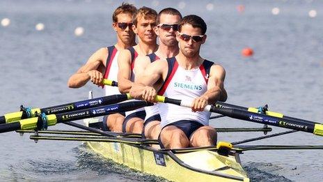 Great Britain lightweight men's four (L-R) Paul Mattick, Rob Williams, Richard Chambers and Chris Bartley