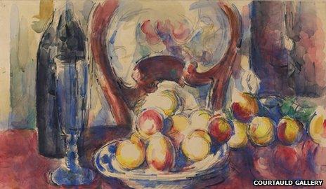 Apples, bottle and chairback (1904-6) by Paul Cezanne image courtesy of The Courtauld Gallery, London