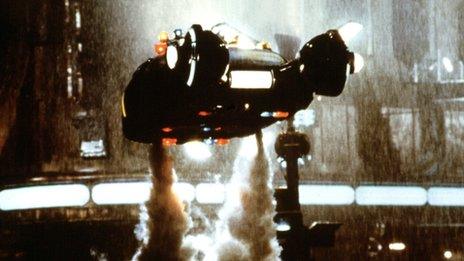 Flying car in scene from Blade Runner